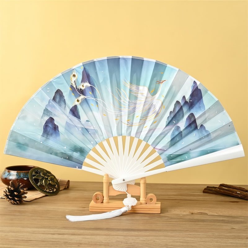مروحة يدوية قابلة للطي بتصميم تنين وفينيق صيني Chinese Dragon Phoenix Handheld Folding Fan