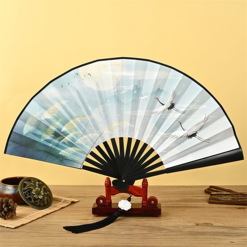 مروحة يدوية قابلة للطي بتصميم تنين وفينيق صيني Chinese Dragon Phoenix Handheld Folding Fan