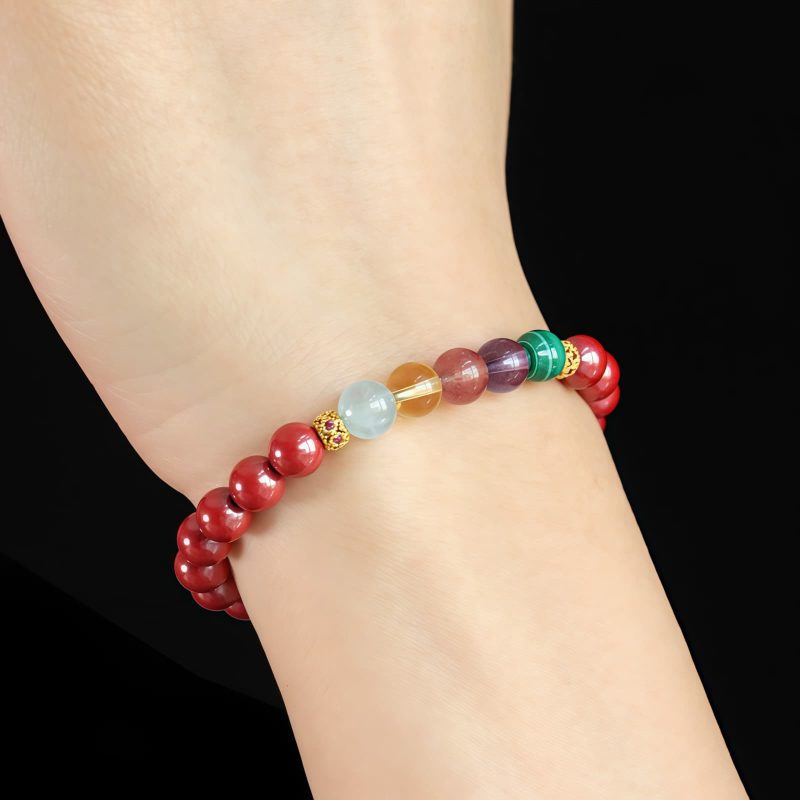 Pulsera de Bendición de Cinabrio y Aguamarina Blessing Bracelet of Cinnabar and Aquamarine