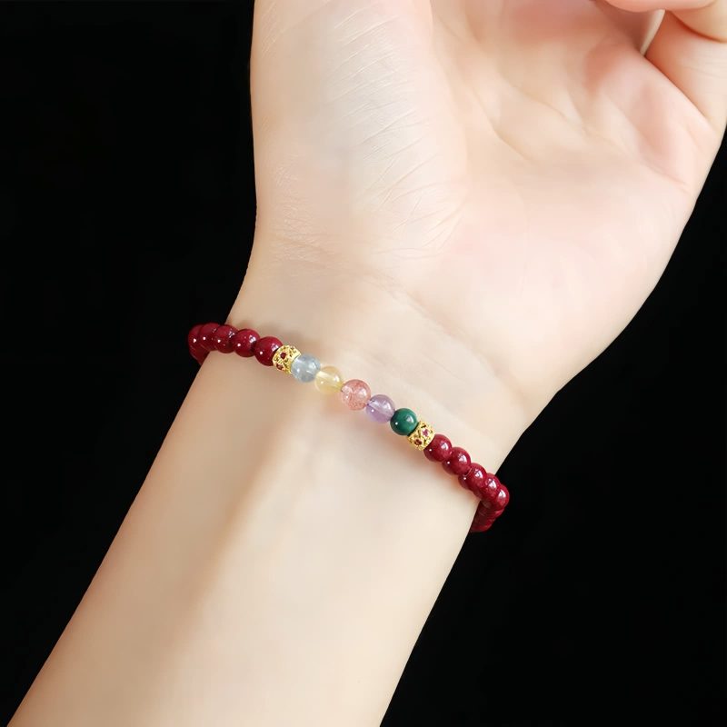 Pulsera de Bendición de Cinabrio y Aguamarina Blessing Bracelet of Cinnabar and Aquamarine