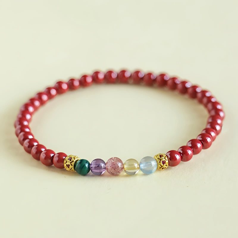 Pulsera de Bendición de Cinabrio y Aguamarina Blessing Bracelet of Cinnabar and Aquamarine