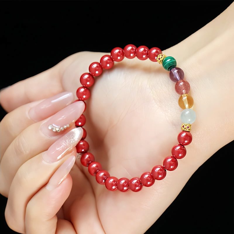 Pulsera de Bendición de Cinabrio y Aguamarina Blessing Bracelet of Cinnabar and Aquamarine
