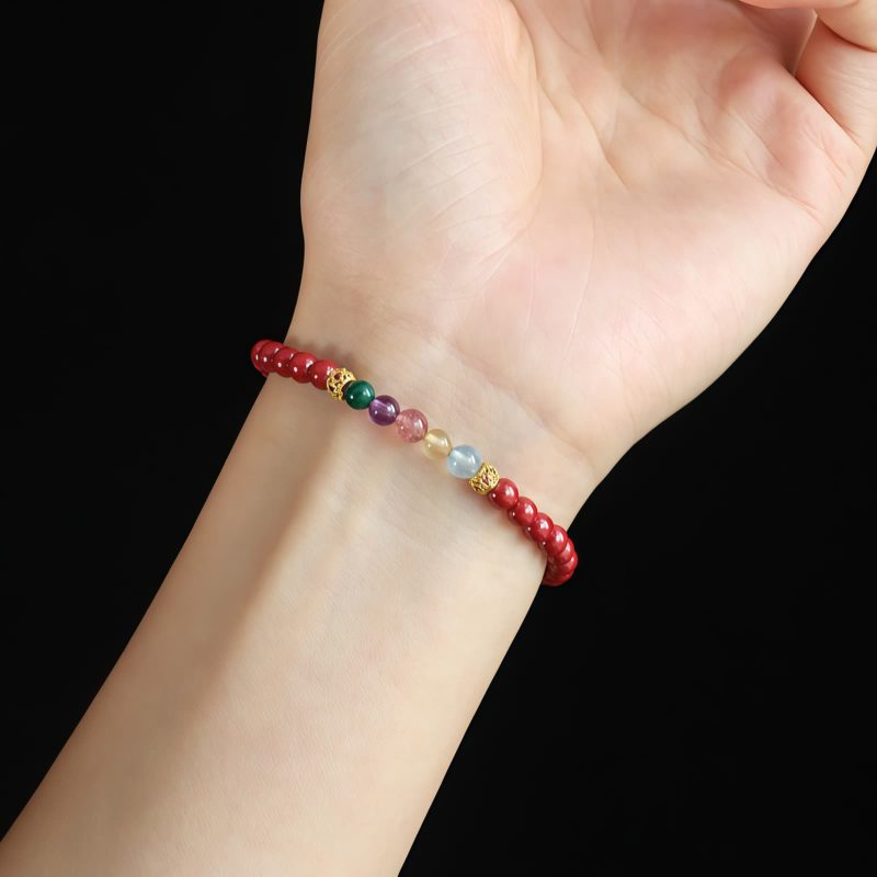 Pulsera de Bendición de Cinabrio y Aguamarina Blessing Bracelet of Cinnabar and Aquamarine