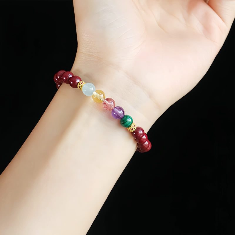 Pulsera de Bendición de Cinabrio y Aguamarina Blessing Bracelet of Cinnabar and Aquamarine