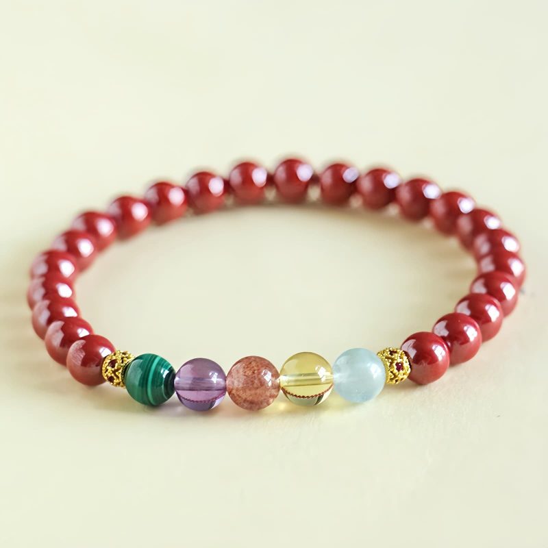 Pulsera de Bendición de Cinabrio y Aguamarina Blessing Bracelet of Cinnabar and Aquamarine