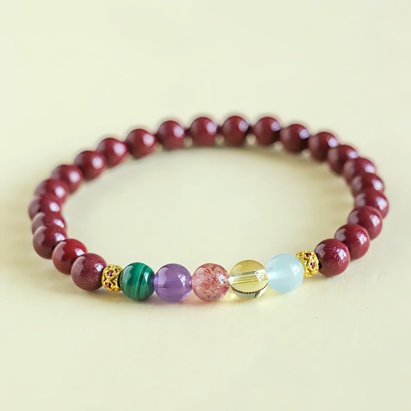 Pulsera de Bendición de Cinabrio y Aguamarina Blessing Bracelet of Cinnabar and Aquamarine