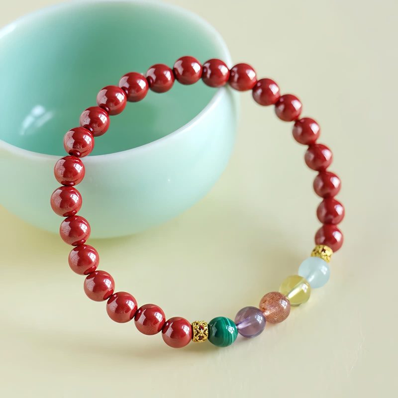 Pulsera de Bendición de Cinabrio y Aguamarina Blessing Bracelet of Cinnabar and Aquamarine