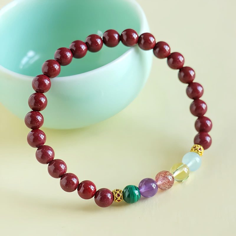 Pulsera de Bendición de Cinabrio y Aguamarina Blessing Bracelet of Cinnabar and Aquamarine