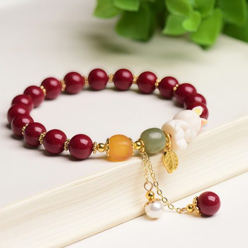 Pulsera de Bendición Conejo de Cinabrio y Jade Hetian Pulsera de Bendición Conejo de Cinabrio y Jade Hetian
