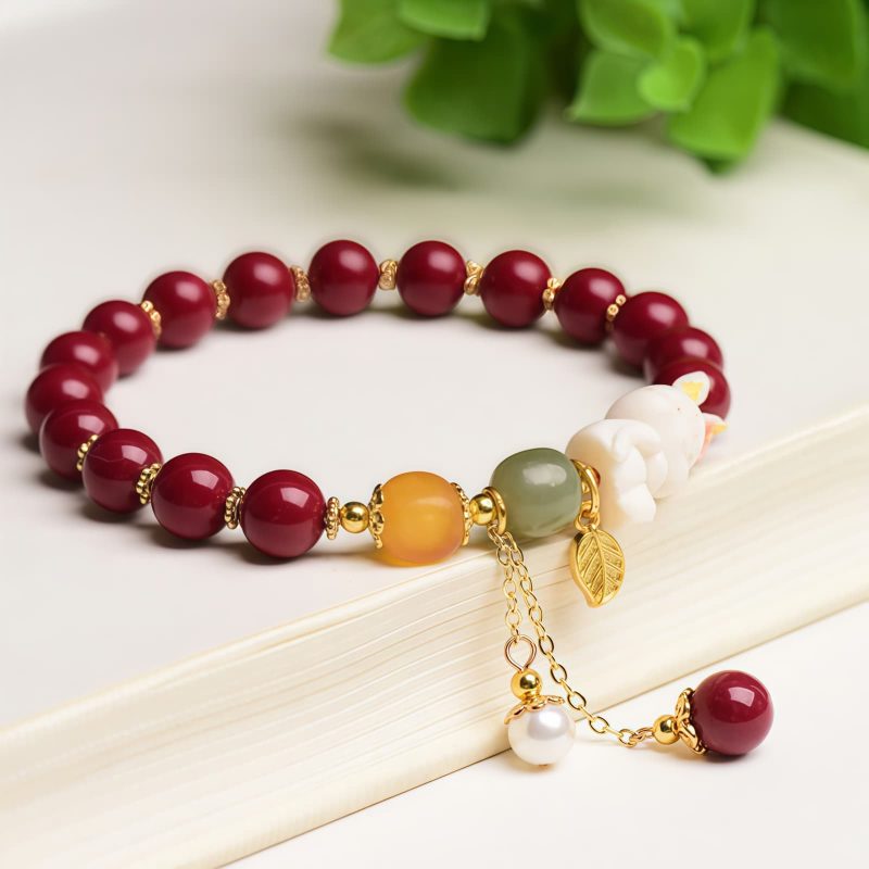 Cinnabar and Jade Bunny Blessing Bracelet Cinnabar and Jade Bunny Blessing Bracelet