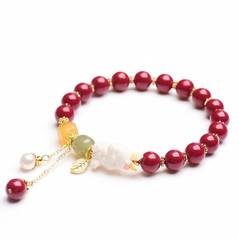 Cinnabar and Jade Bunny Blessing Bracelet Cinnabar and Jade Bunny Blessing Bracelet