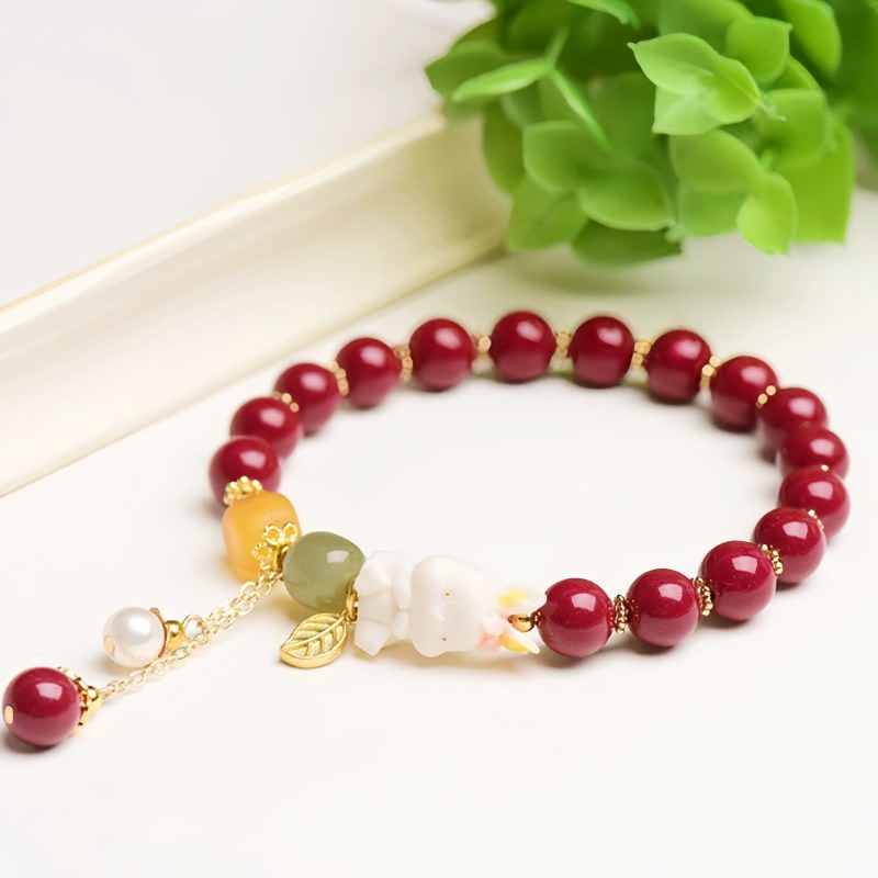 Cinnabar and Jade Bunny Blessing Bracelet Cinnabar and Jade Bunny Blessing Bracelet