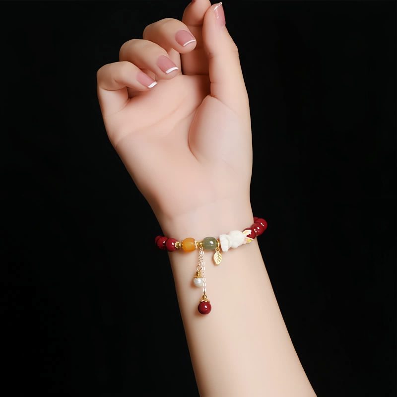 Cinnabar and Jade Bunny Blessing Bracelet Cinnabar and Jade Bunny Blessing Bracelet