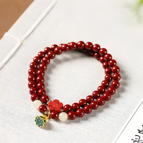 Pulsera Doble de Cinabrio y Loto Pulsera Doble de Cinabrio y Loto