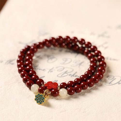 Pulsera Doble de Cinabrio y Loto Pulsera Doble de Cinabrio y Loto