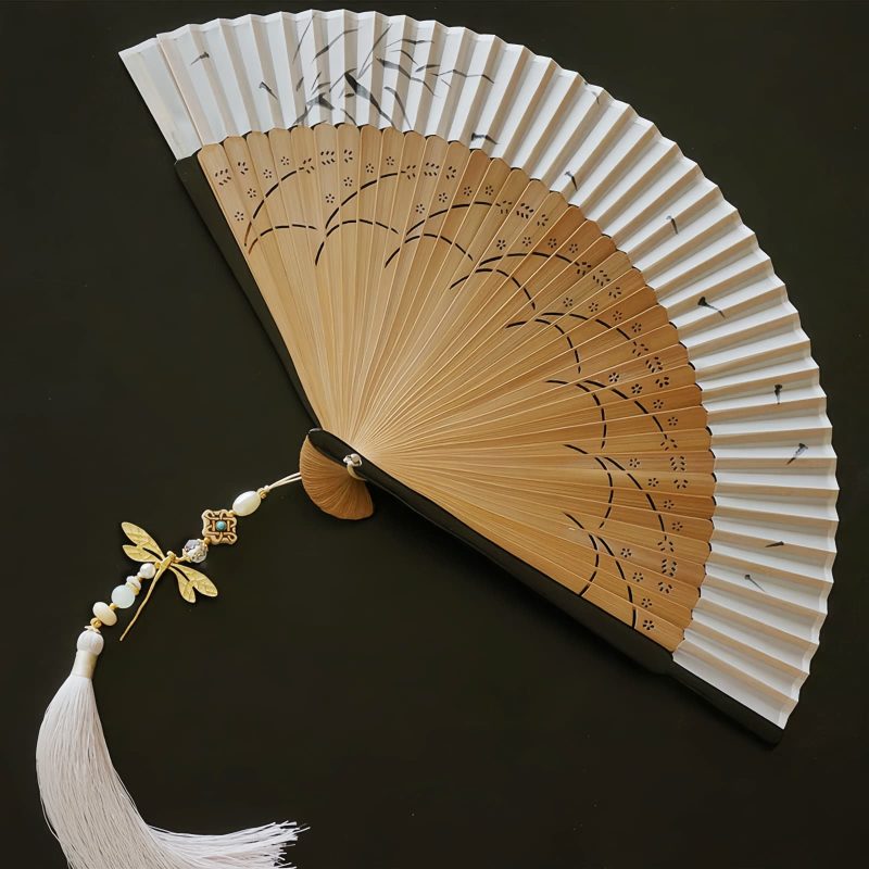 Abanico Plegable de Bambú Hueco con Libélula Dragonfly Hollow Bamboo Folding Fan