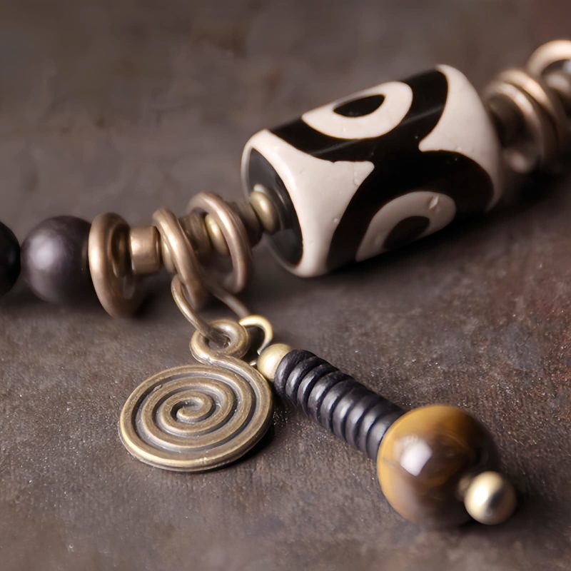 Pulseira de Proteção em Ébano, Contas Dzi e Cobre Ebony Dzi Bead Copper Protection Bracelet