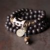 Pulseira de Proteção em Ébano, Contas Dzi e Cobre Ebony Dzi Bead Copper Protection Bracelet