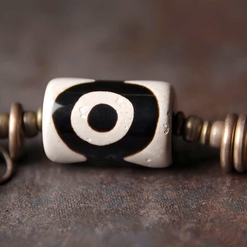 Pulseira de Proteção em Ébano, Contas Dzi e Cobre Ebony Dzi Bead Copper Protection Bracelet