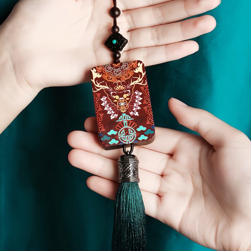 زخرفة السيارة المعلقة من خشب الأبنوس على شكل غزال الألك Ebony Wood Elk Deer Balance Car Hanging Decoration