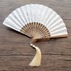 竹製ハンドル付き刺繍綿折りたたみ扇 Embroidered Cotton Folding Fan with Bamboo Handle