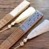 竹製ハンドル付き刺繍綿折りたたみ扇 Embroidered Cotton Folding Fan with Bamboo Handle