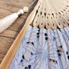 竹製ハンドル付き刺繍綿折りたたみ扇 Embroidered Cotton Folding Fan with Bamboo Handle