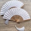 竹製ハンドル付き刺繍綿折りたたみ扇 Embroidered Cotton Folding Fan with Bamboo Handle