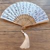 竹製ハンドル付き刺繍綿折りたたみ扇 Embroidered Cotton Folding Fan with Bamboo Handle