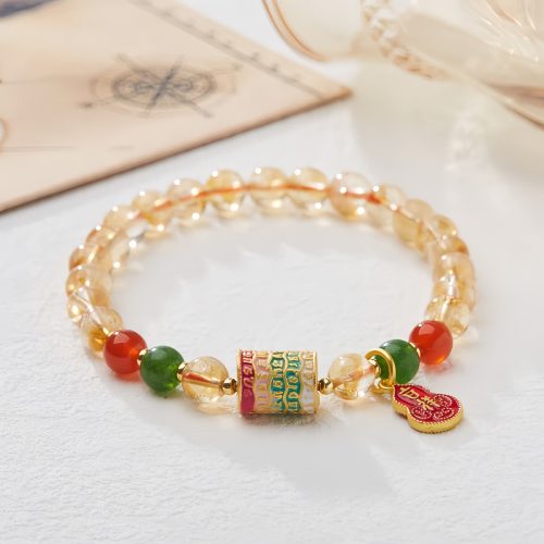 Pulsera de Protección con Citrino Natural, Calcedonia Verde y Ágata Roja Pulsera de Protección con Citrino Natural, Calcedonia Verde y Ágata Roja