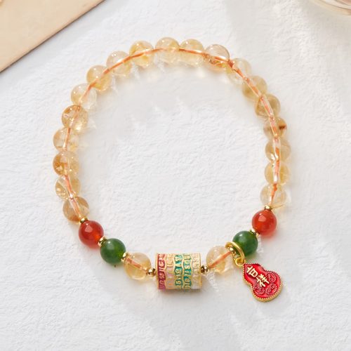 Pulsera de Protección con Citrino Natural, Calcedonia Verde y Ágata Roja Pulsera de Protección con Citrino Natural, Calcedonia Verde y Ágata Roja