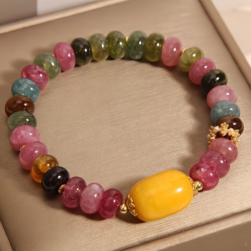Pulsera Rastreadora de Ánimo con Turmalina y Topacio Naturales Natural Tourmaline Topaz Mood Tracker Bracelet