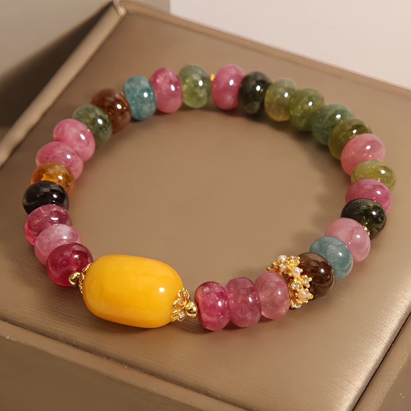 Pulsera Rastreadora de Ánimo con Turmalina y Topacio Naturales Natural Tourmaline Topaz Mood Tracker Bracelet