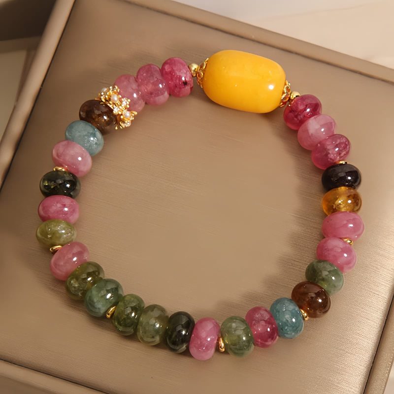 Pulsera Rastreadora de Ánimo con Turmalina y Topacio Naturales Natural Tourmaline Topaz Mood Tracker Bracelet