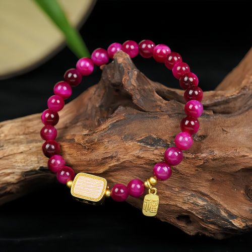 Pulsera de Coraje con Ojo de Tigre Rojo y Caracter Chino Fu Pulsera de Coraje con Ojo de Tigre Rojo y Caracter Chino Fu