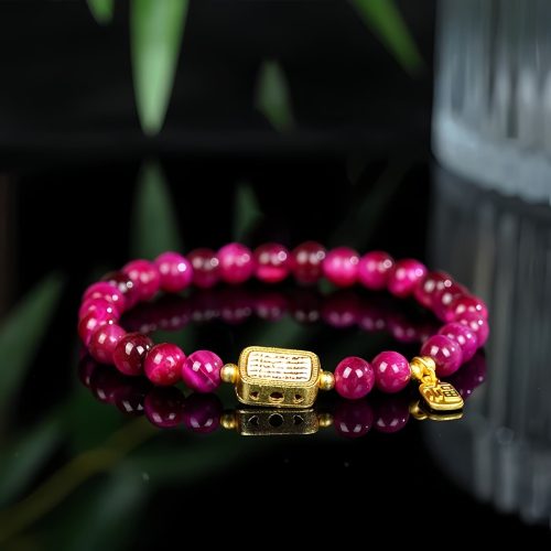 Pulsera de Coraje con Ojo de Tigre Rojo y Caracter Chino Fu Pulsera de Coraje con Ojo de Tigre Rojo y Caracter Chino Fu