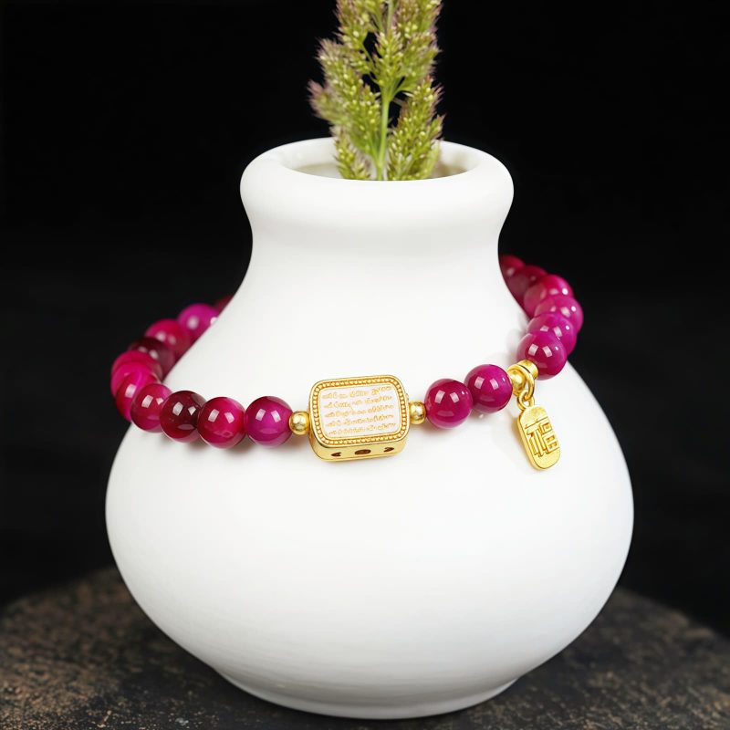 ローズレッドタイガーアイ 幸運符(福)勇気ブレスレット Red Tiger Eye Fu Character Courage Bracelet
