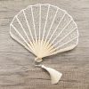 Abanico Plegable de Bambú con Encaje Rosa y Borlas Rose Lace Bamboo Folding Fan with Tassels