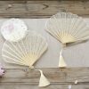 Abanico Plegable de Bambú con Encaje Rosa y Borlas Rose Lace Bamboo Folding Fan with Tassels