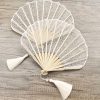 Abanico Plegable de Bambú con Encaje Rosa y Borlas Rose Lace Bamboo Folding Fan with Tassels