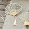 Abanico Plegable de Bambú con Encaje Rosa y Borlas Rose Lace Bamboo Folding Fan with Tassels