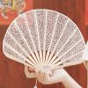 Abanico Plegable de Bambú con Encaje Rosa y Borlas Rose Lace Bamboo Folding Fan with Tassels