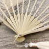 Abanico Plegable de Bambú con Encaje Rosa y Borlas Rose Lace Bamboo Folding Fan with Tassels