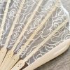 Abanico Plegable de Bambú con Encaje Rosa y Borlas Rose Lace Bamboo Folding Fan with Tassels