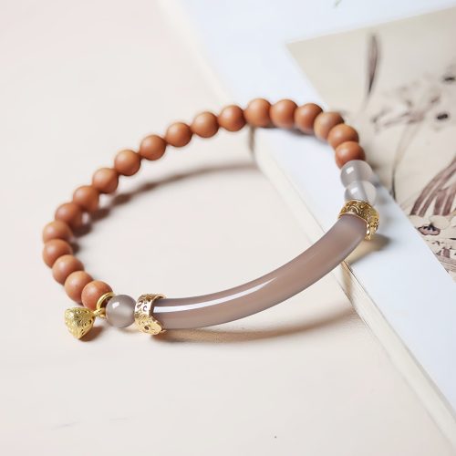 Pulsera de brazalete de sándalo y calcedonia gris Pulsera de brazalete de sándalo y calcedonia gris