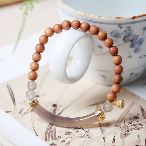 Pulsera de brazalete de sándalo y calcedonia gris Pulsera de brazalete de sándalo y calcedonia gris