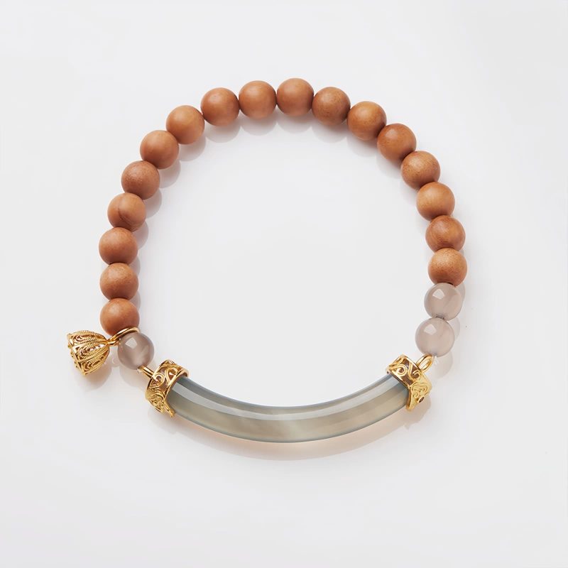Pulsera de brazalete de sándalo y calcedonia gris Sandalwood Gray Chalcedony Cuff Bracelet
