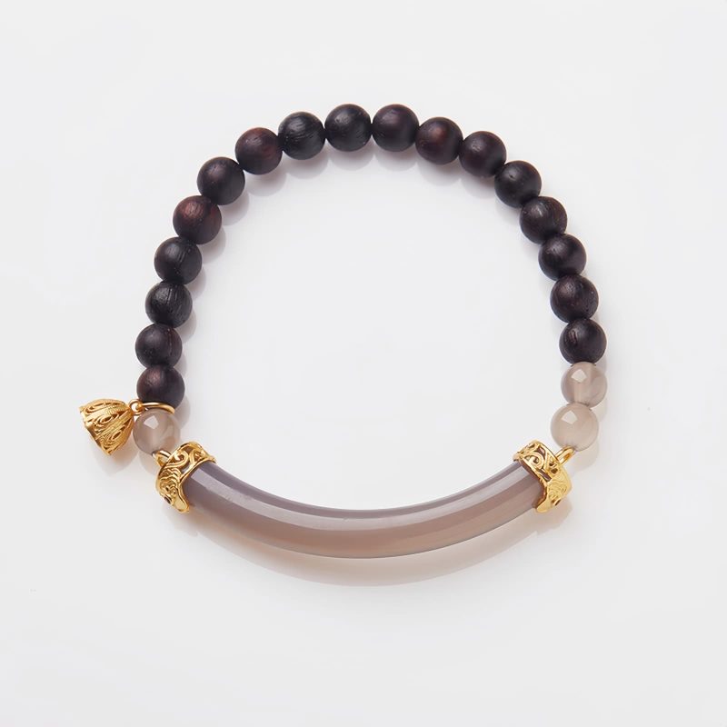 Pulsera de brazalete de sándalo y calcedonia gris Sandalwood Gray Chalcedony Cuff Bracelet
