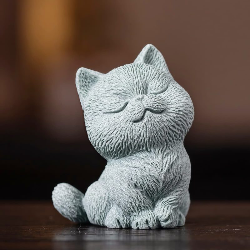 Figuras de Gato de Arenisca para Decoración de Ceremonia del Té Sandstone Cat Figurines for Tea Ceremony Decoration