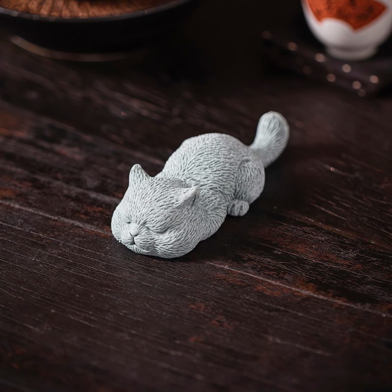 Figuras de Gato de Arenisca para Decoración de Ceremonia del Té Sandstone Cat Figurines for Tea Ceremony Decoration
